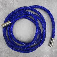 A royal blue sparkling bling hoodie cord featuring rhinestone-studded details, designed to replace standard drawstrings for a stylish and eye-catching upgrade.
