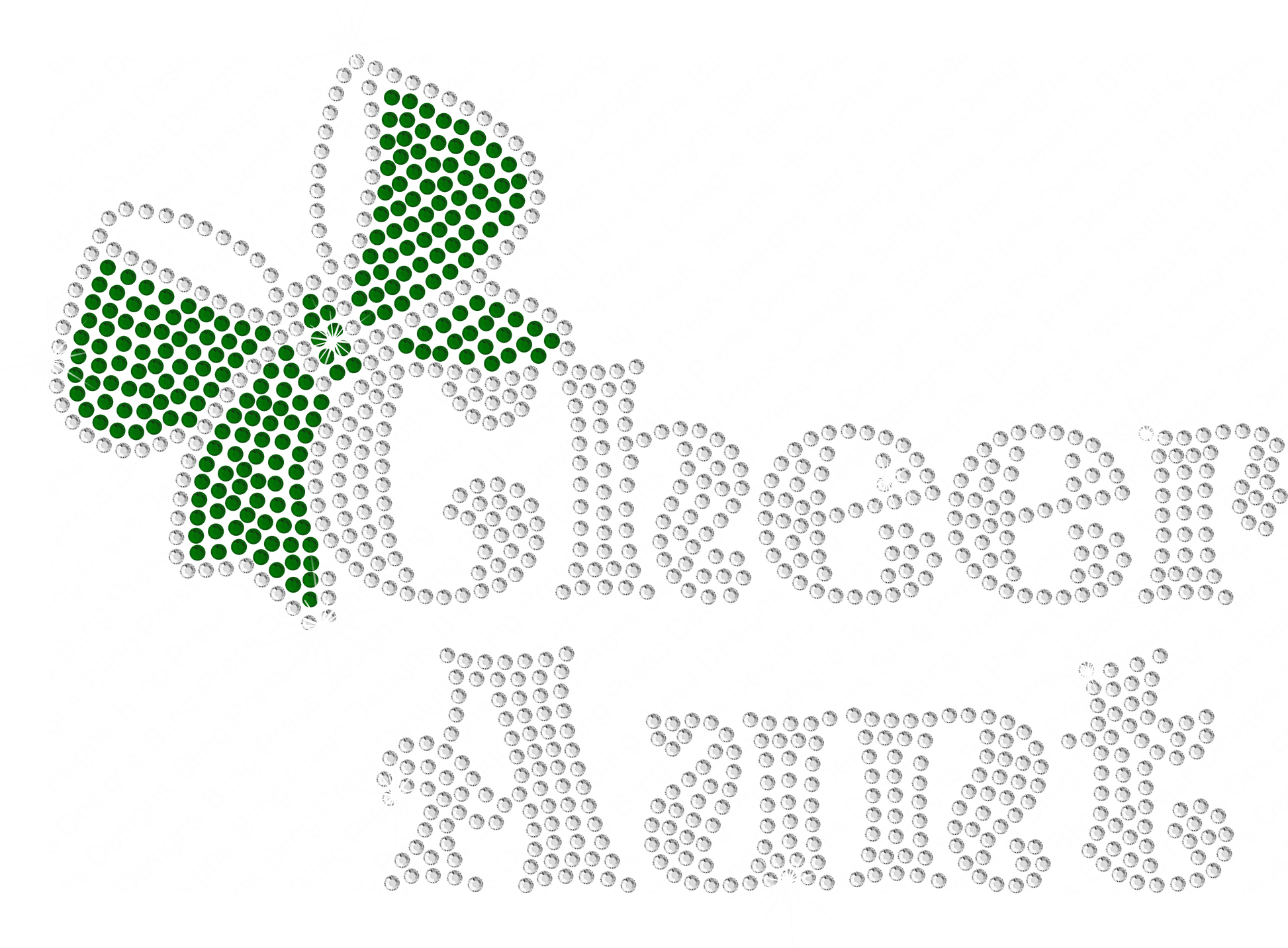 "Cheer Aunt" rhinestone mockup with sparkling lettering and a green rhinestone cheer bow.