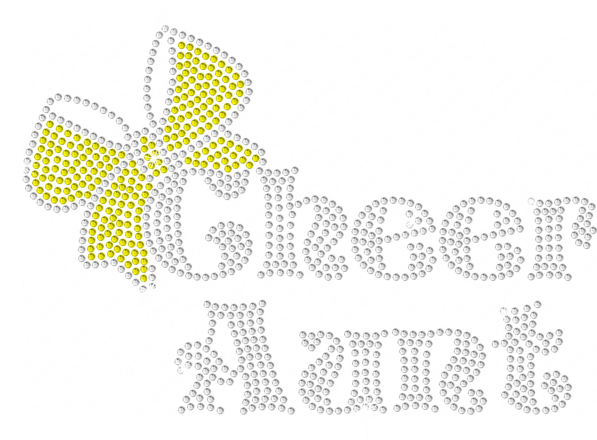 "Cheer Aunt" rhinestone mockup with sparkling lettering and a yellow rhinestone cheer bow.