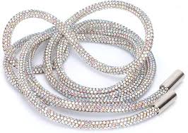 A silver crystal sparkling bling hoodie cord featuring rhinestone-studded details, designed to replace standard drawstrings for a stylish and eye-catching upgrade.