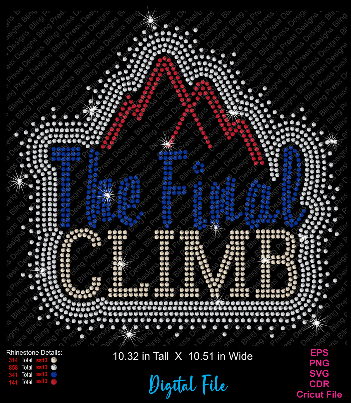 Digital design preview of a rhinestone-style graphic reading 'The Final CLIMB' with a red mountain outline on a black background. The design includes rhinestone details and file format text, with no person, animal, or real environment shown.