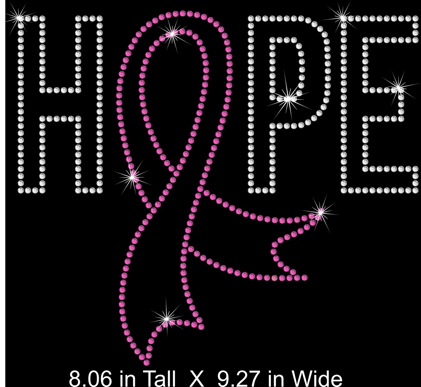 sparkling rhinestone HOPE design and a pink breast cancer awareness ribbon design size mockup