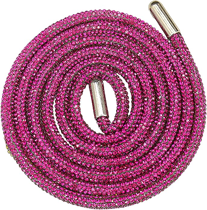 A hot pink sparkling bling hoodie cord featuring rhinestone-studded details, designed to replace standard drawstrings for a stylish and eye-catching upgrade.