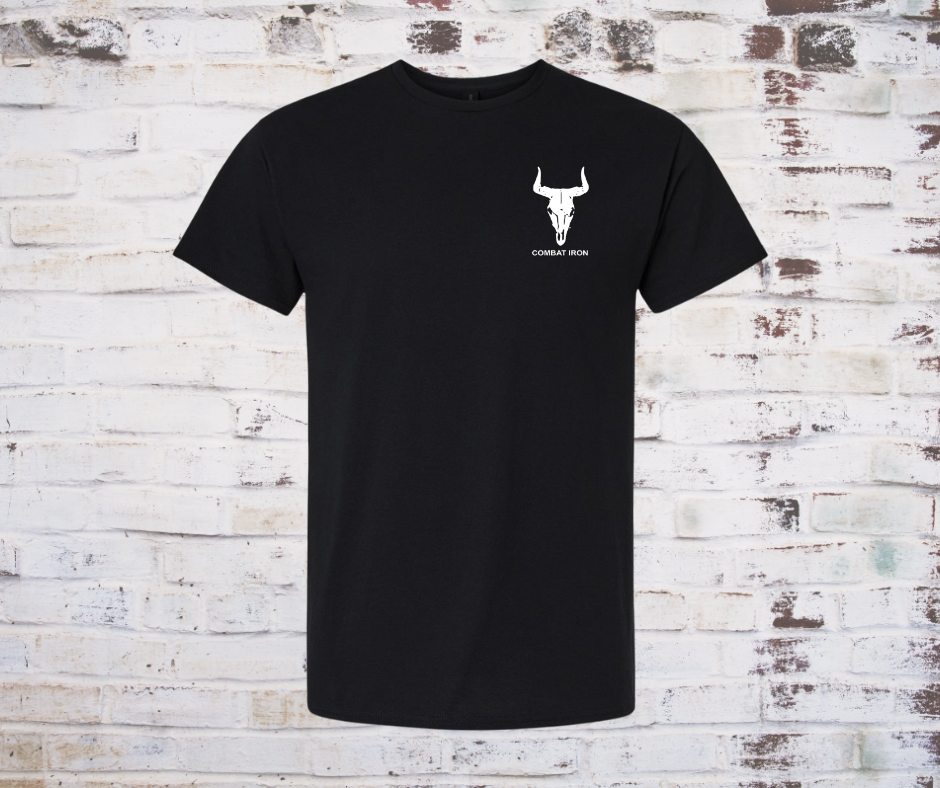 Front of shirt with a bull skull graphic. Back of shirt reads “If gender confuses you go milk a bull” in distressed letters.