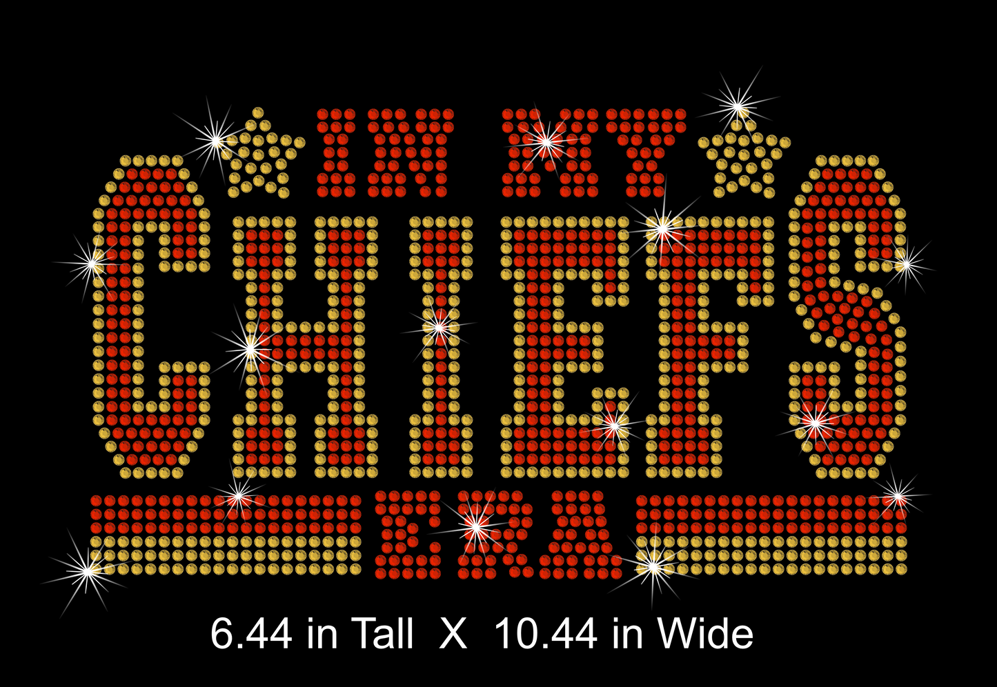 Rhinestone text 'IN MY CHIEFS ERA' with star accents on a black background