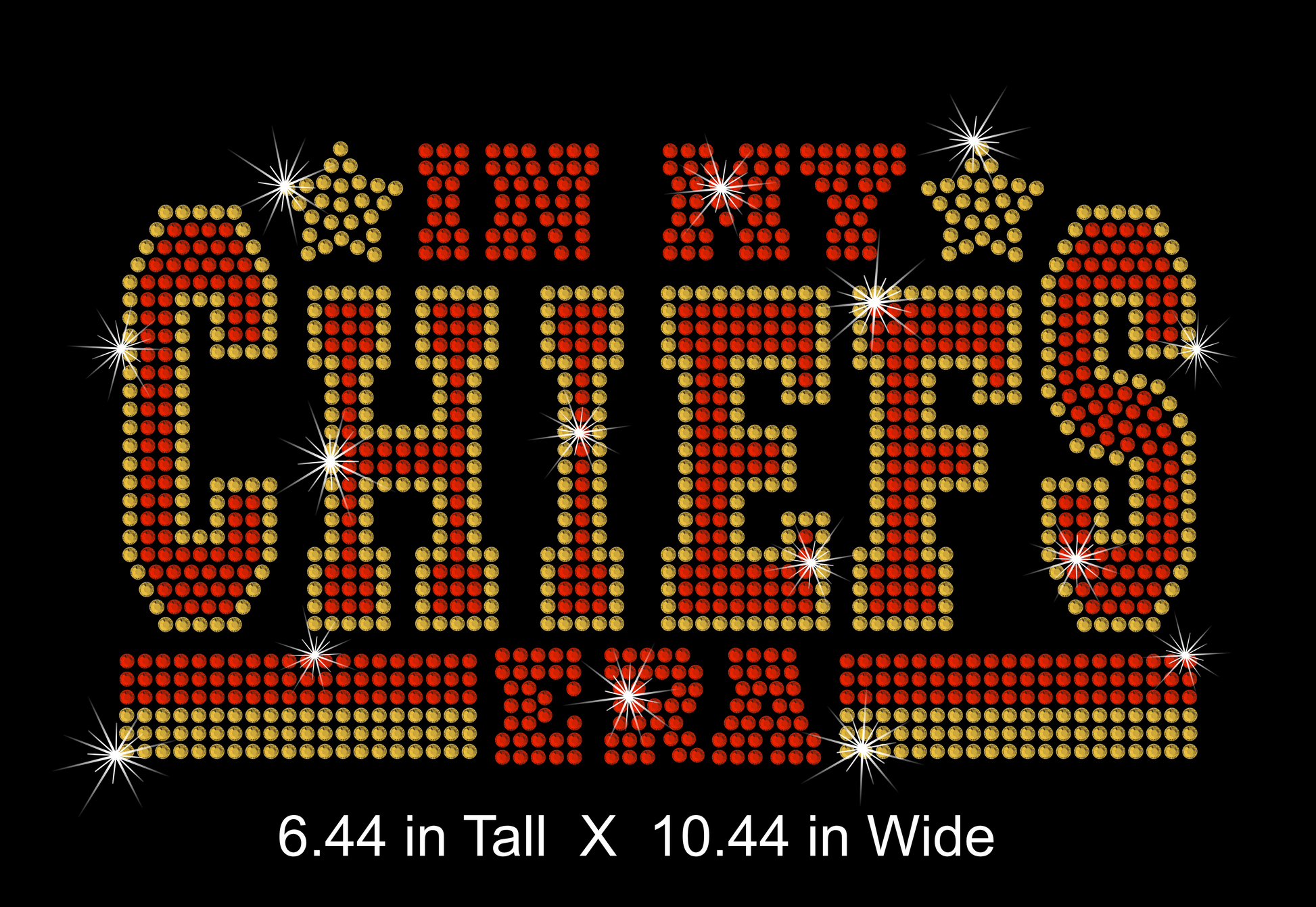 Rhinestone text 'IN MY CHIEFS ERA' with star accents on a black background