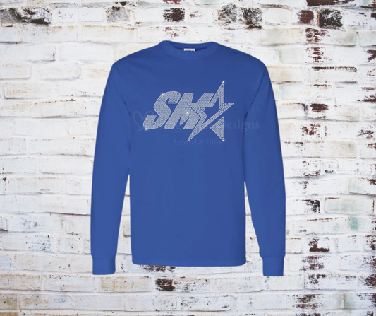 An SMA Rhinestone long sleeve Tee, featuring a bold logo adorned with shimmering rhinestones on soft, high-quality fabric.