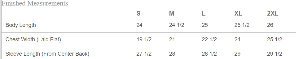 A table showing clothing size measurements for different body dimensions, including chest, waist, and hip measurements for each size from small to  2 extra large.
