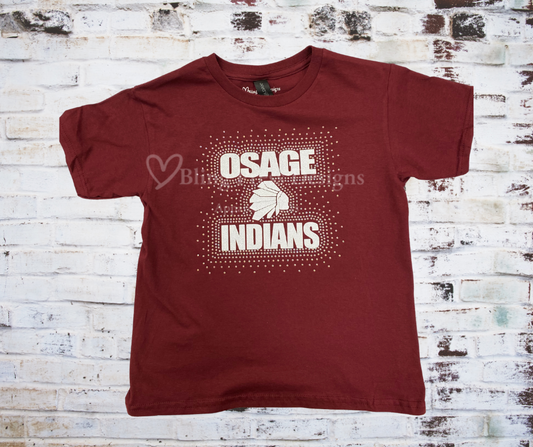 An Osage Indians tee featuring a bold glitter vinyl design and rhinestone accents, crafted from soft, breathable fabric.