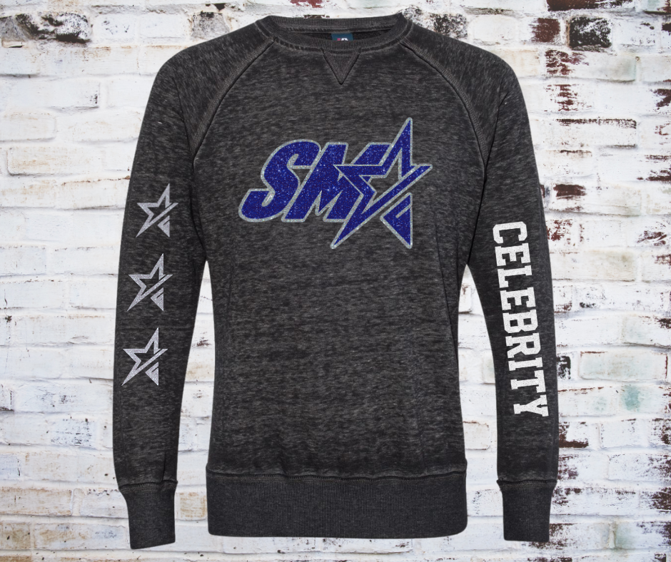 A **Glitter SMA Logo Celebrity Team Sweatshirt**, featuring a bold **SMA** logo in glitter vinyl on soft, comfortable fabric. A cozy and stylish way to showcase school spirit with a sparkling touch.