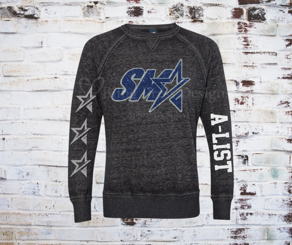 A **Glitter SMA Logo A-List Team Sweatshirt**, featuring a bold **SMA** logo in glitter vinyl on soft, comfortable fabric. A cozy and stylish way to showcase school spirit with a sparkling touch.