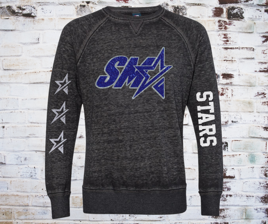 A **Glitter SMA Logo Stars Team Sweatshirt**, featuring a bold **SMA** logo in glitter vinyl on soft, comfortable fabric. A cozy and stylish way to showcase school spirit with a sparkling touch.