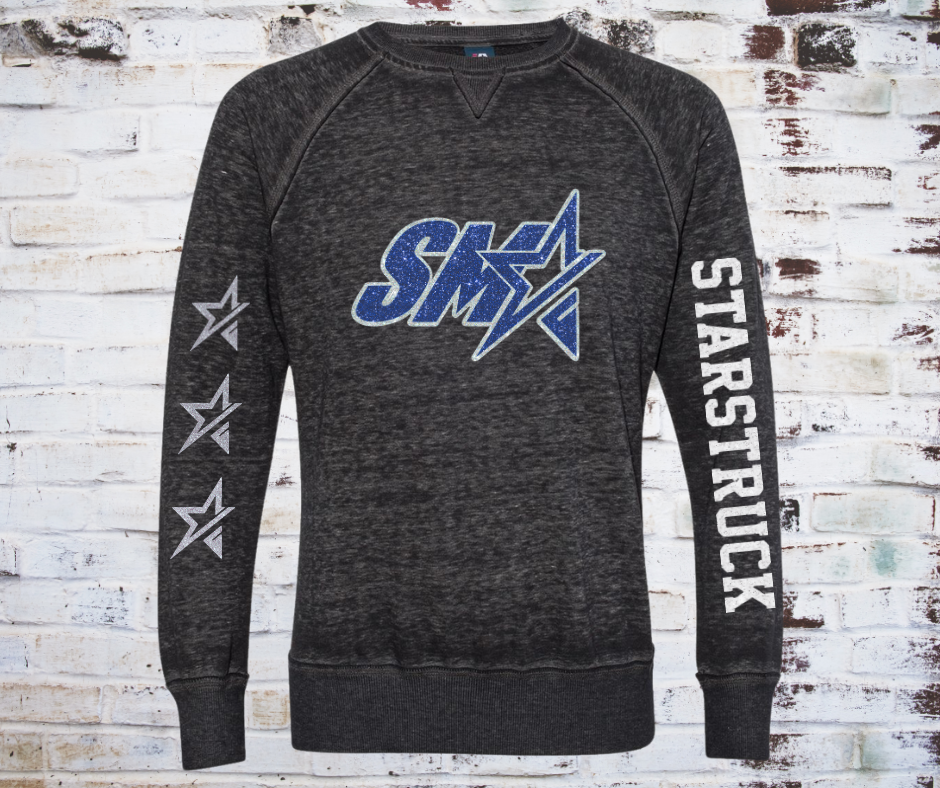 A **Glitter SMA Logo Starstruck Team Sweatshirt**, featuring a bold **SMA** logo in glitter vinyl on soft, comfortable fabric. A cozy and stylish way to showcase school spirit with a sparkling touch.