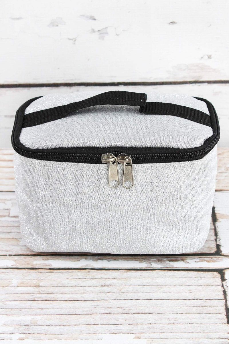 Silver glitter glam bag with black handle