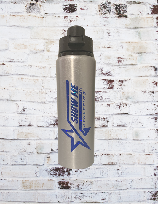 A 27oz Single Walled Stainless Steel Water Bottle featuring the Show Me logo, designed for durability and style. Perfect for keeping drinks at the ri