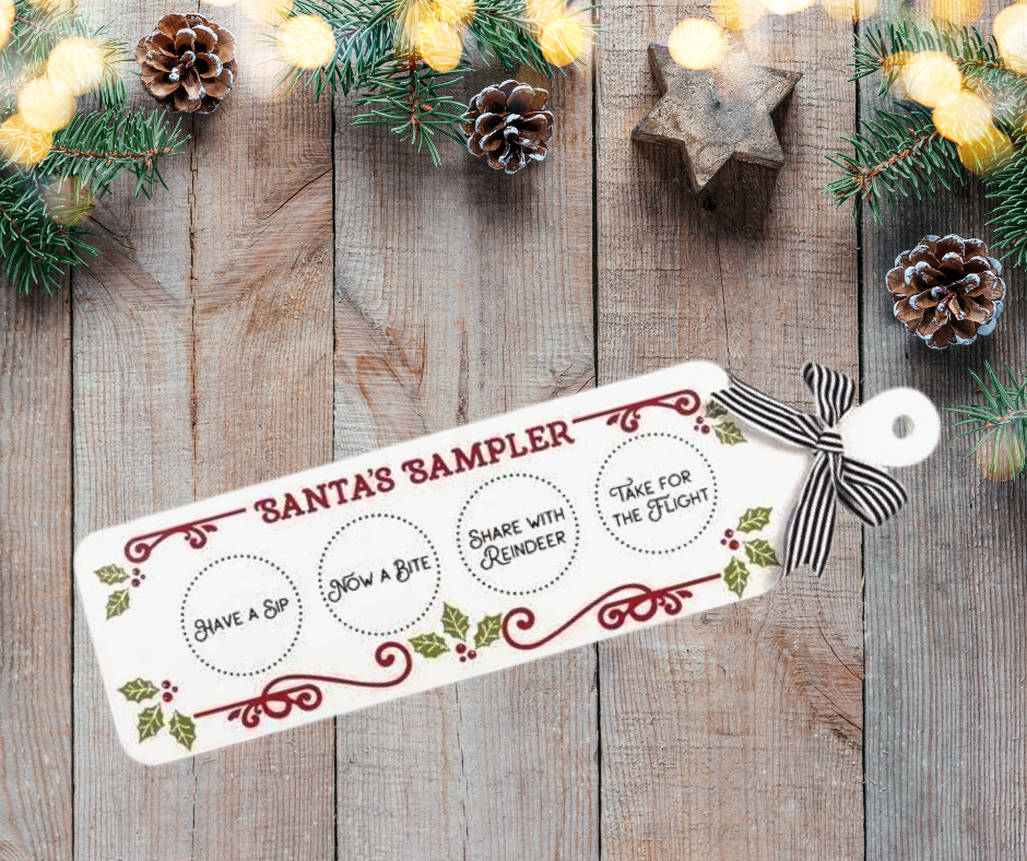A rustic wood Christmas snack sampler tray with festive engravings, designed to serve holiday treats, cookies, and appetizers, offering a warm and natural look for holiday gatherings.
