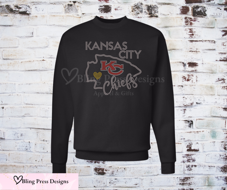 Arrowhead Love sweatshirt with a sparkling rhinestone design and bold arrowhead graphic.