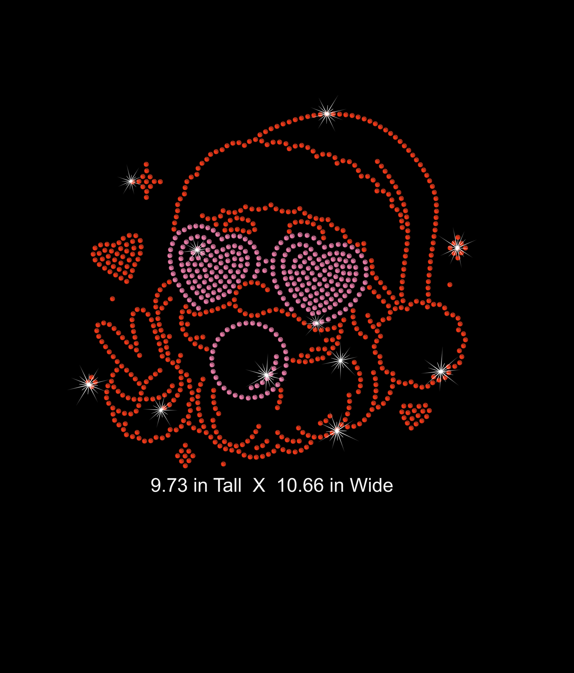 Rhinestone Santa sweatshirt featuring Santa wearing heart-shaped sunglasses and blowing a pink bubblegum bubble; sparkling rhinestone details add festive shimmer.