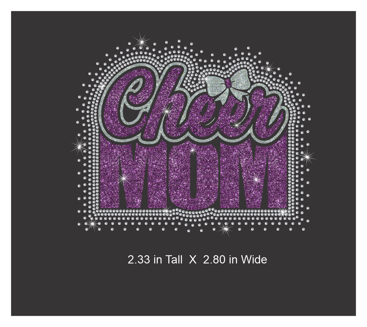 Cheer Mom with bow and rhinestone scatter design size mockup