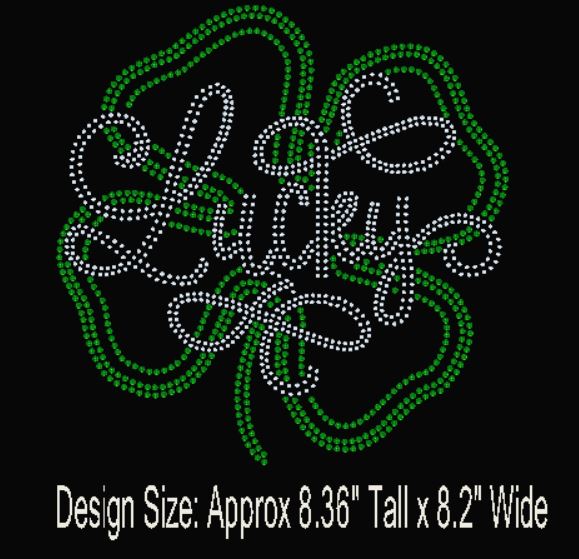  rhinestone lucky shamrock design on a black background