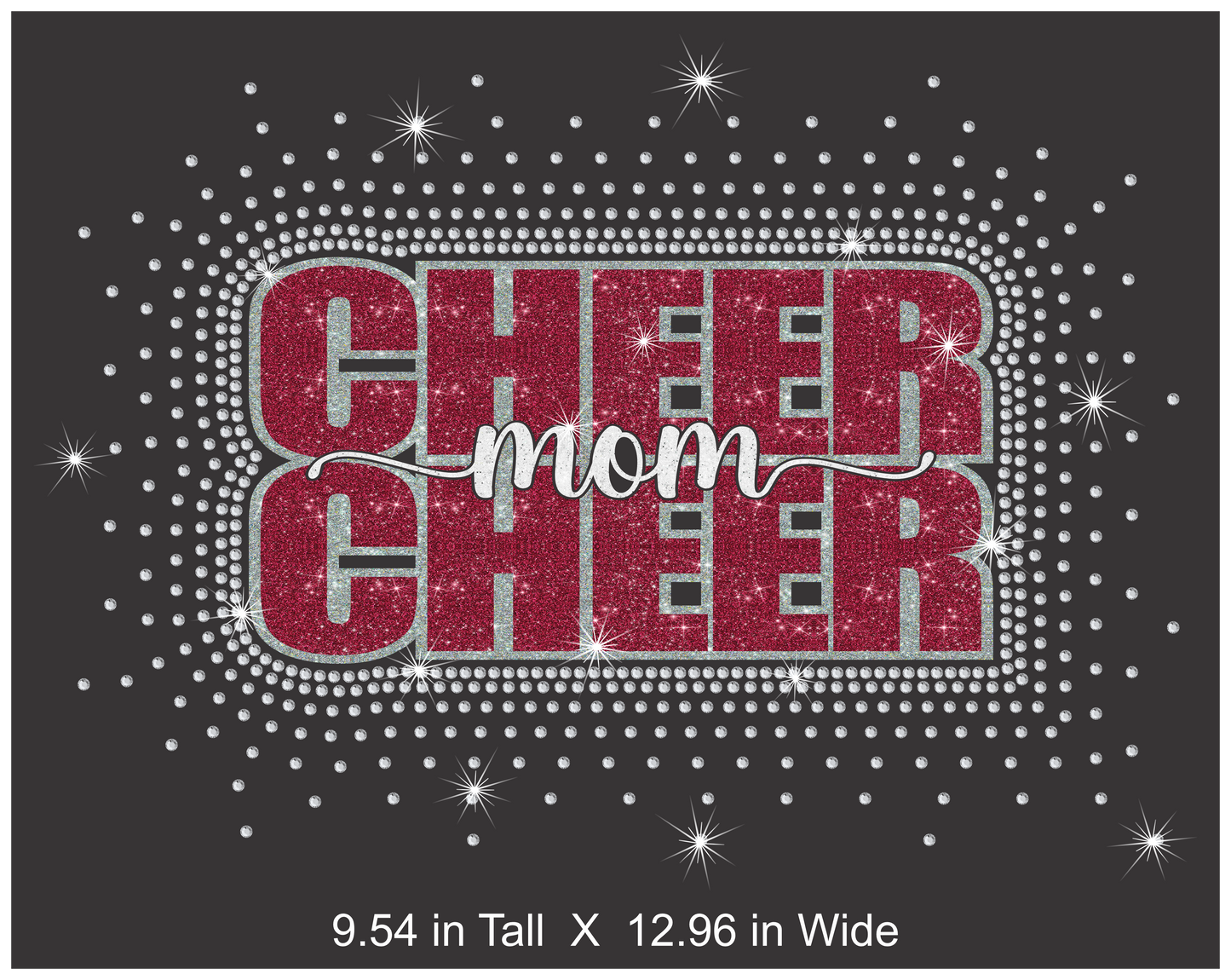 a rhinestone “Cheer Mom” design  size mockup