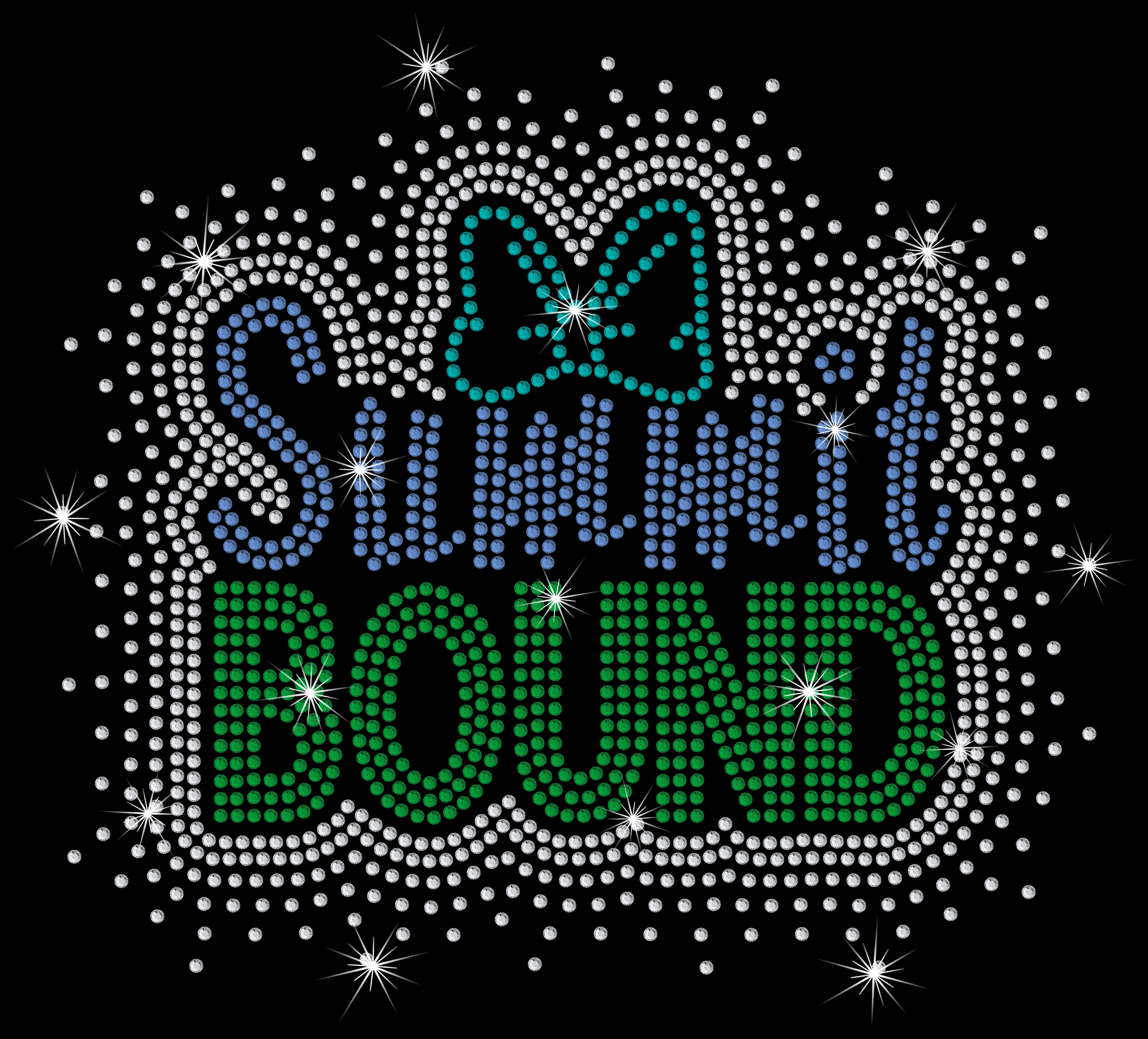Decorative text 'Summit Bound' with rhinestone-like embellishments on a black background