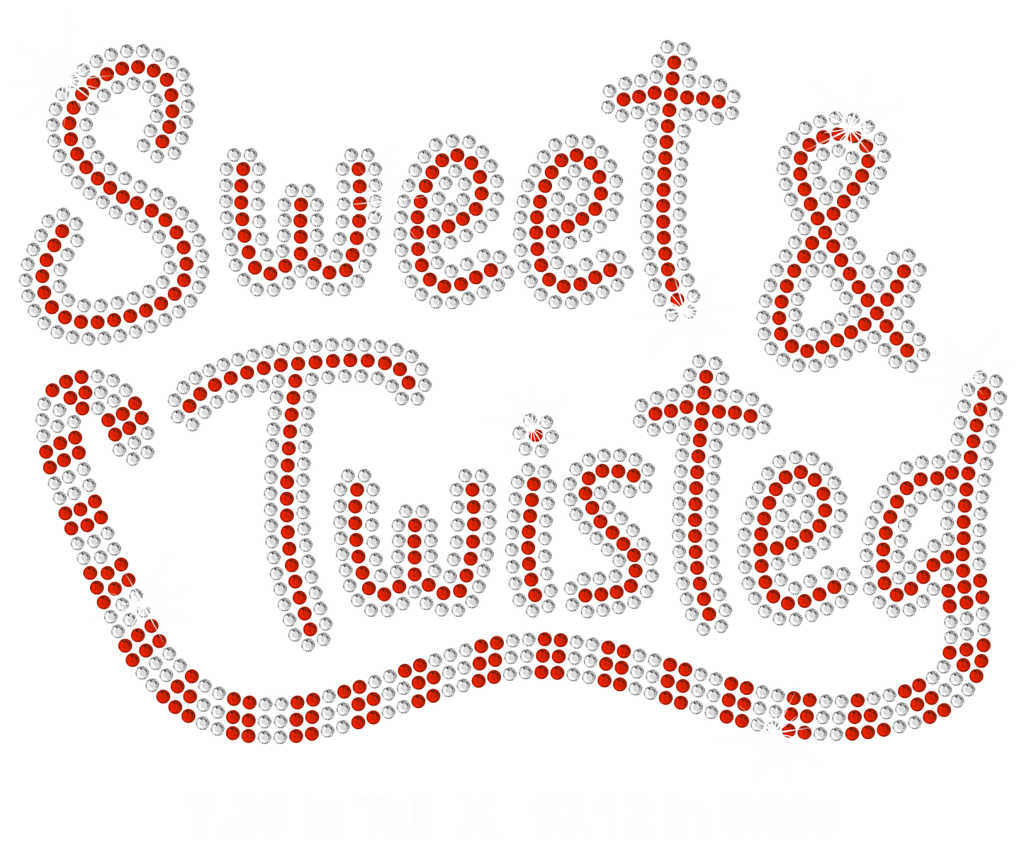 Decorative text 'Sweet & Twisted' with red and white rhinestone design on a white background