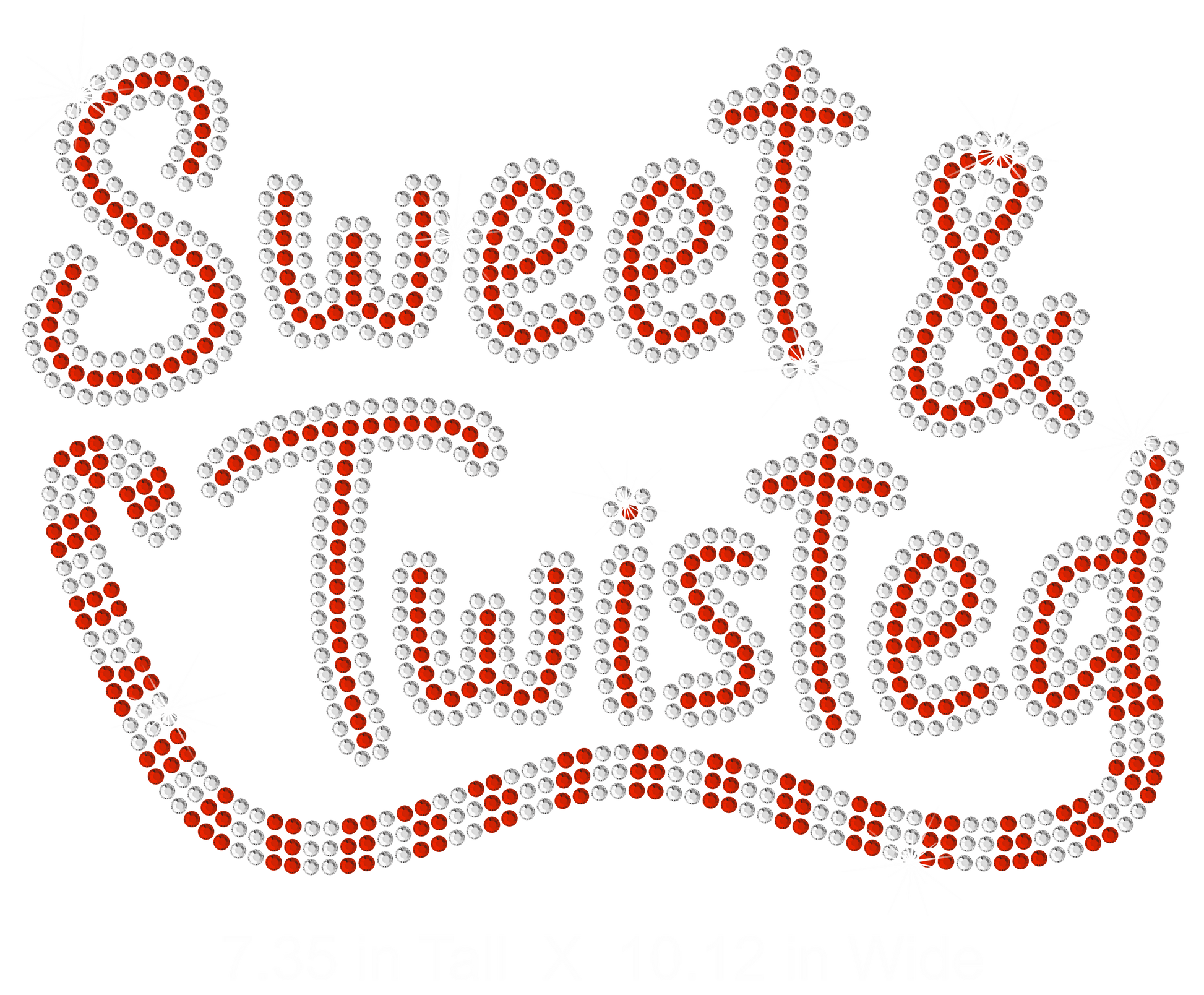 Decorative text 'Sweet & Twisted' with red and white rhinestone design on a white background