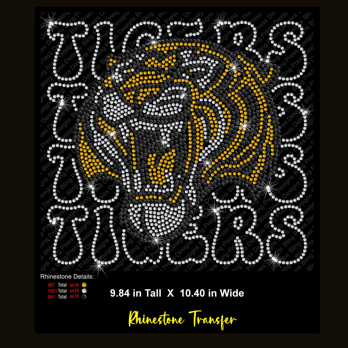 Stacked Tigers w Mascot *RHINESTONE TRANSFER*
